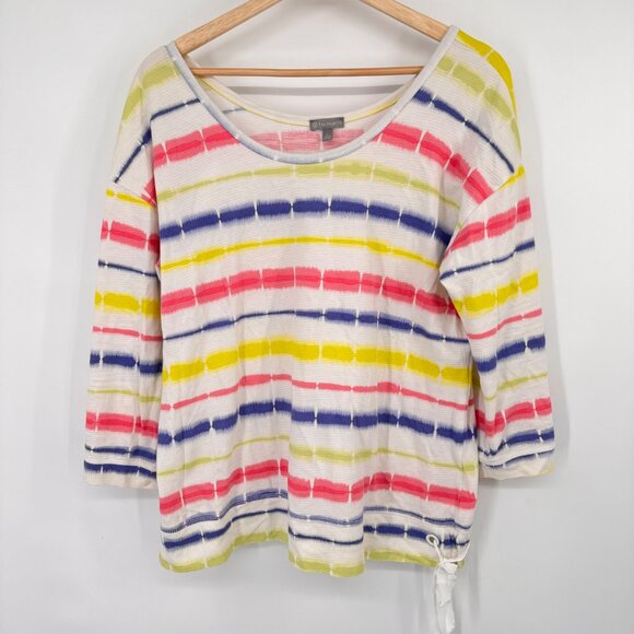 T By Talbots Womens Striped Cotton top shirt tie dye size Large side tie - Picture 4 of 10